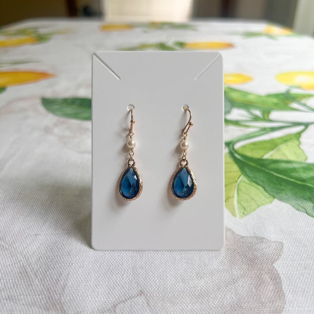 Blue Topaz Sapphire Crystal Glass Pearl Earrings Bridgerton Dainty Romantic